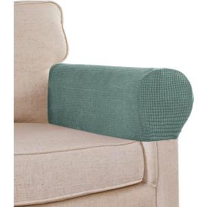 Sage Stretch Sofa Arm Covers - Spandex Jacquard Anti-Slip Armrest Protectors for Chairs, Sofas & Recliners, Set of 2
