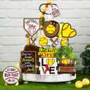 FairySandy 13 Pcs Softball Tiered Tray Decor Birthday Decorations Softball Wooden Table Decor Rustic Sport Game Sign for Fans Theme Supplies