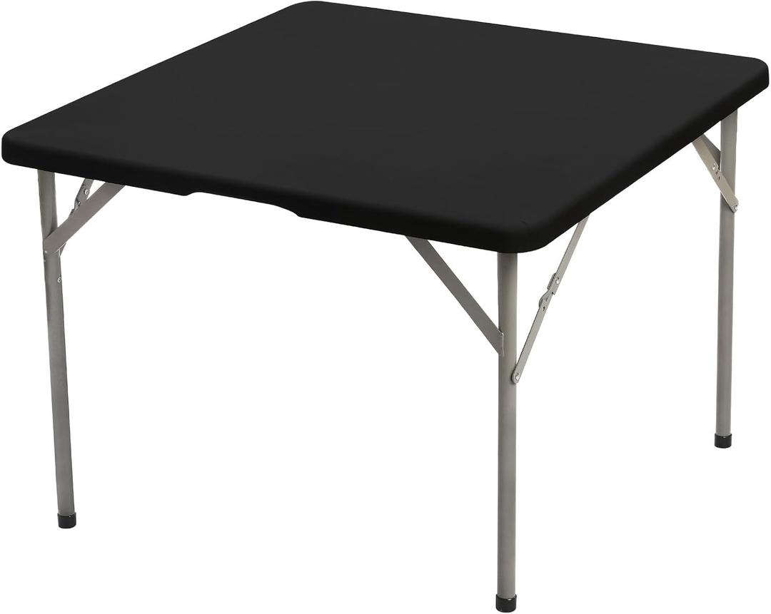 BDDC 34" x 34" Square Fitted Table Cover - Stretchy Spandex Black Table Cloth, Washable & Wrinkle-Resistant Tablecloth for Tables, Indoor/Outdoor Picnics, Patios & Events