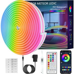 LED Strip Lights,32.8FT LEDIC Neon Strip Lights,IP67 Outdoor Waterproof,with APP Control/IR Remote,Music Sync,DIY Design,Cuttable,for Bedroom,Gaming Room,Indoor Outdoor Home Decor