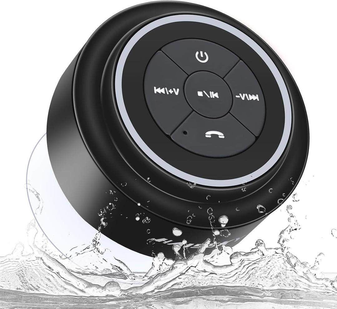 HAISSKY Bluetooth Shower Speakers, Portable Wireless Speaker with Suction Cup, IP67 Waterproof Speaker Pairs Easily to Phones, Tablets, Computer, Gift for Men & Women (Black)
