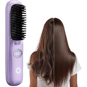 Upoetry 2025 New Go Brush Pro, Portable Straightener Brushs for Travel, with LCD Temperature Display, Fast Heating Cordless Mini Hair Brushs (Purple)
