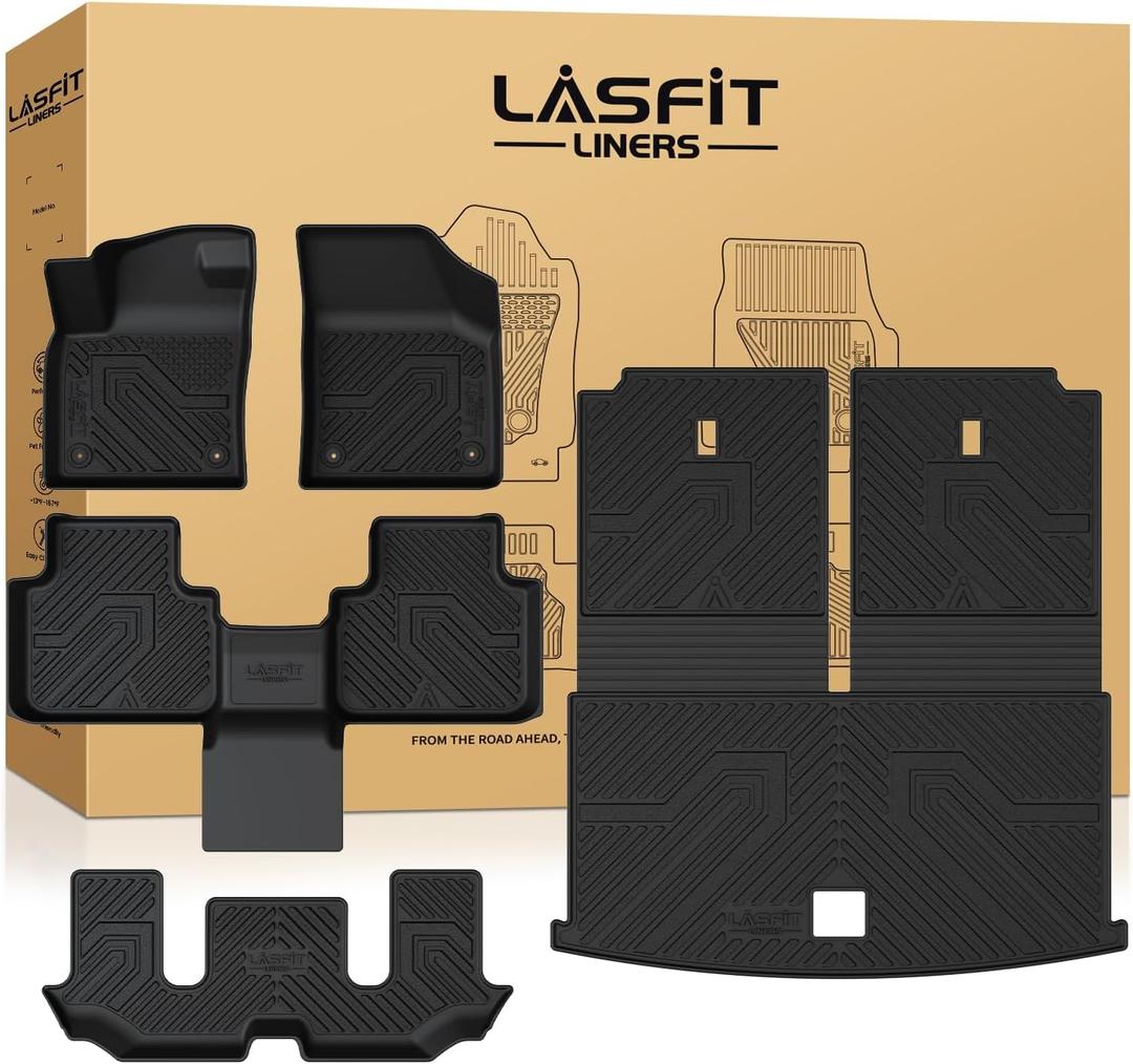 LASFIT Floor Mats for Volkswagen Atlas 2019-2026(Bucket Seat), All-Weather Protection TPE Car Mats 3 Rows Floor Liners & Trunk Mats & Seatback Mats Full Set for VW Atlas Accessories, Black