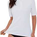 Tournesol Women's Rash Guard Short Sleeve Swim Shirt Quarter Zip Swimsuits Tops UPF 50+ Swimwear Top Bathing Suit Top White, S