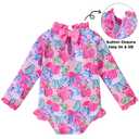 grehava Baby Girl Swimsuit Infant UPF 50+ Sun Protection Bathing Suit with Hat 3-6 Months Rash Guard Swim Suit One Piece Swimwear Flamingo Pink 6M