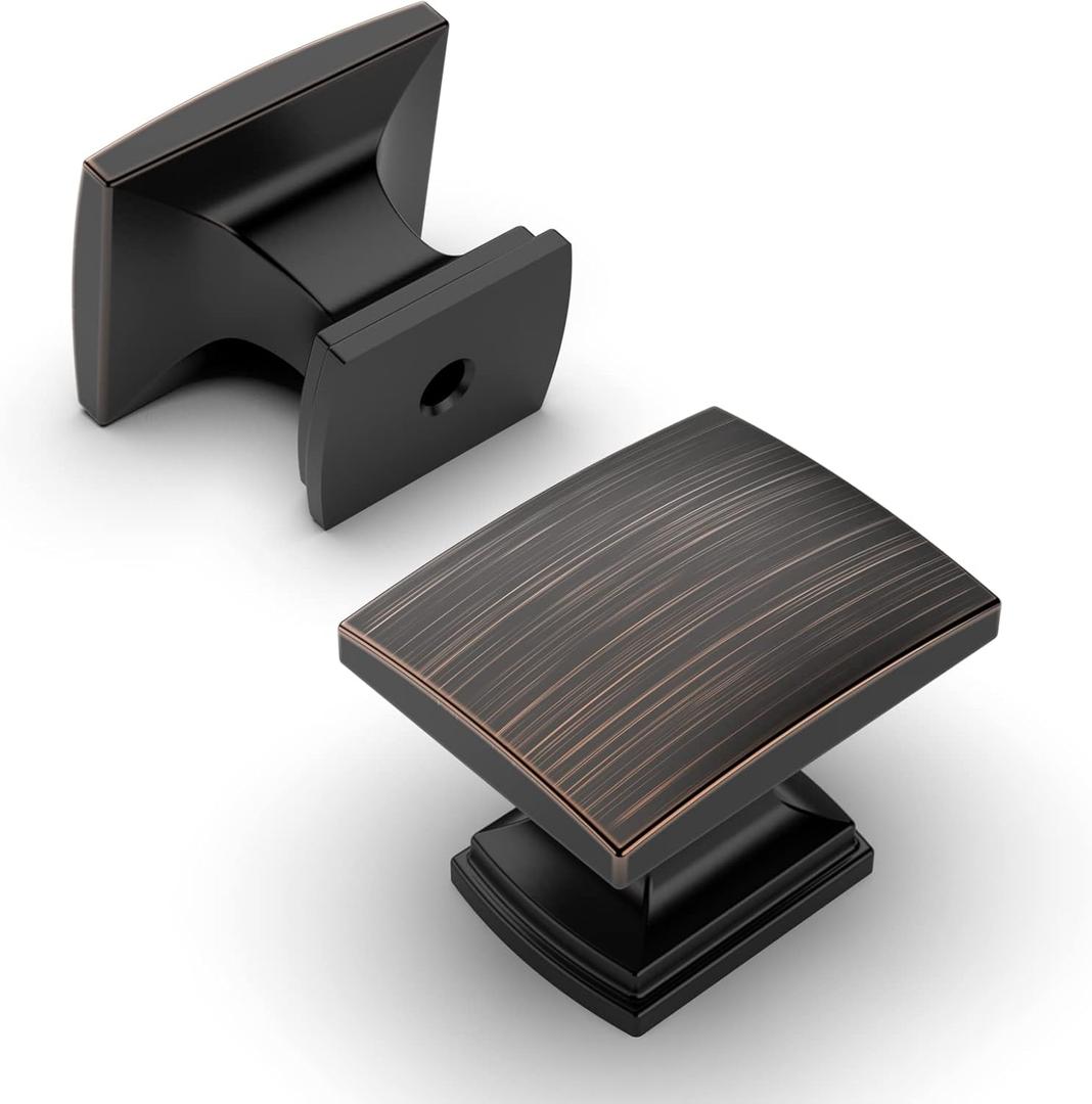Amerdeco 10 Pack Oil Rubbed Bronze Cabinet Knobs 1-1/8 Inch Single Hole Cabinet Handles Dresser Knobs Square Drawer Knobs and Pulls for Bathroom Cabinets ZH0011