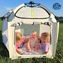 Dream On Me Pop-Up Children Playpen, Instant One-Hand Open & Fold, Breathable Mesh Sides, Zipper Security Gate & Travel Carry Bag, Compact Indoor/Outdoor Baby Play Yard with Canopy - French White, 59.5” L x 47” W x 36” H