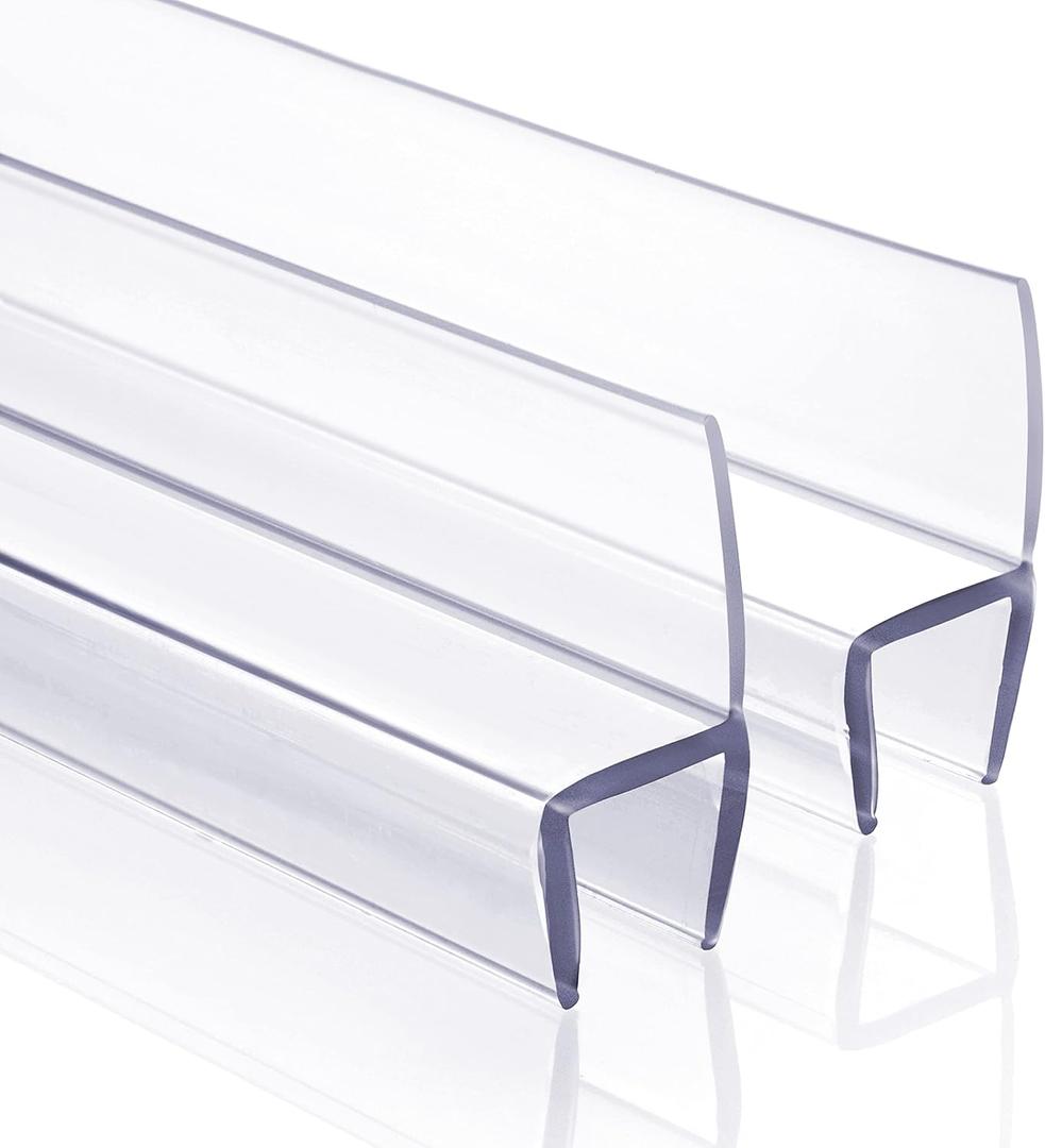 Shower Door Seal Strip, 2 PCS 3/8" X 77" Frameless Glass Door Side Seal for 3/8 Inch Glass, Clear Door Sweep to Stop Leaks and Create Water Barrier