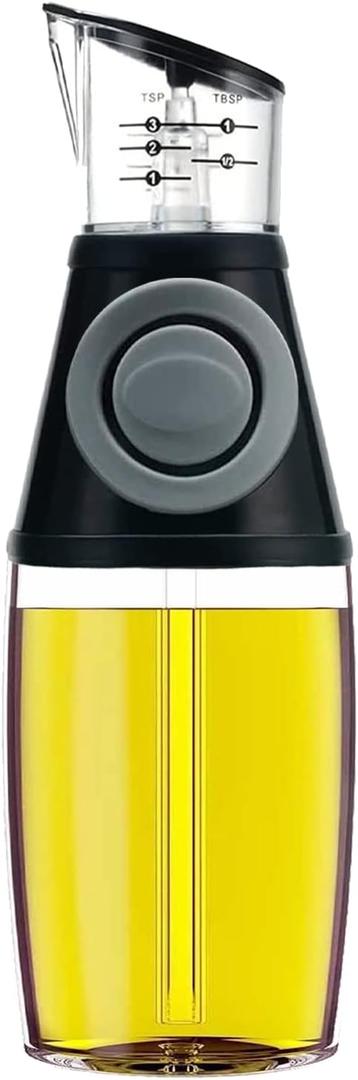 Olive Oil Dispenser Bottle, 8.5oz Clear Glass Refillable Oil and Vinegar Dispenser with Measuring Scale Pump for Kitchen, Cooking, Salads, Baking, Frying