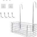 Semetall Hanging Shower Rack Silver Shower Caddy Hanging with Hooks-No Drilling-the Back Hook Can be Rotated- Hung on the Faucet or Cross Bar-304 Stainless Steel-Single(11" L x 3.9" W x 3.9" H)