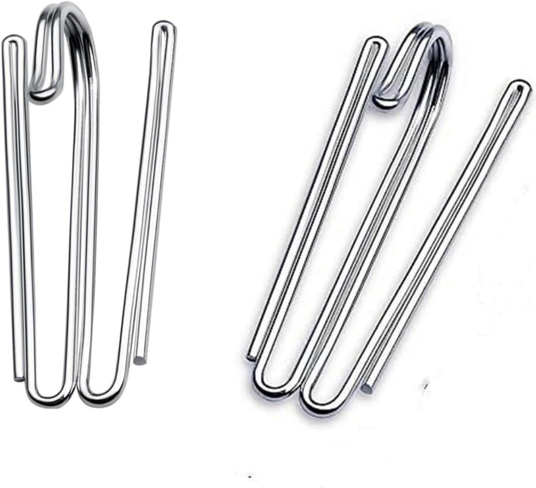 Stainless Steel Curtain Hooks Drapery W Shape Hooks 60 Pack  and Pin 2 Prongs Pinch Pleat for Window, Shower Curtain