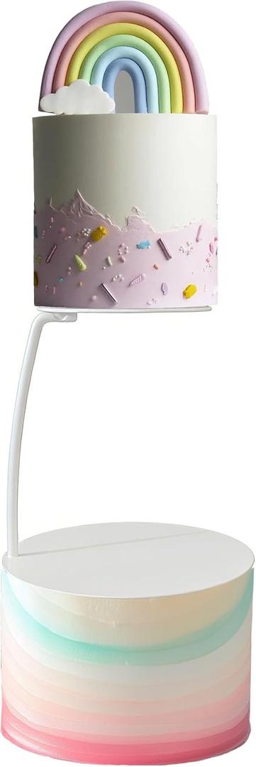 1PC Top 3.93'' High 5.9'' Base 5.9'' White Metal Modern Cake Stand Floating Cake Separator Stand Wedding Birthday Party Valentine's Day Decorative Christmas Cake Decoration Compartment Stand