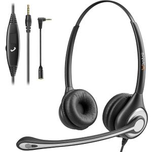 Cell Phone Headset with Microphone Noise Cancelling & Call Controls, 3.5mm Computer Headphones for Samsung PC Business Skype Softphone Call Center Office, Clear Chat, Ultra Comfort
