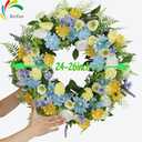 Faux Silk Cherry Blossom Flower Spring Summer Easter Wreath 24-26" for Front Door  Pink Purple Yellow Plum Blossom Green Eucalyptus Leaves  Farmhouse Front Porch Decor, Outdoor Indoor Use