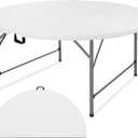 5 FT Round Folding Tables with Carrying Handle 60 inch Heavy Duty Portable Plastic Commercial Table Steel Legs for Party, Dining, Wedding, Events, Picnic Indoor, Outdoor (White, Pack of 1)