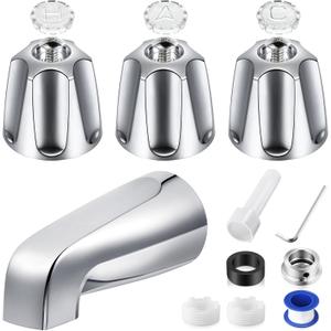 Enhon 3 Handle Shower Faucet Set Compatible with Pfister Verve Bath Tub Tool, Shower Knob and Bathtub Faucet Fits 1/2'', 3/4'' IPS Connection With 4 in 1 Spout Adapter Assembly Tool(Polished Chrome)