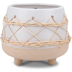 Chonsun Ceramic Planter 8 Inch Plant Pots Indoor Outdoor Planter with Drainage Hole Flower Pots Plant Pot Ceramic Mid-Century (Beige Brown)