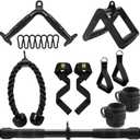 LAT Pulldown Attachments, Cable Machine Attachment Gym Accessories, Cable Attachments for Gym, Home Gym Accessories (Tricep Rope +Double D+ Straight Bar +V Bar+Ankle Straps+Cable Machine Handles+Snap Hooks+Lifting Wrist Straps)
