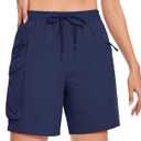 MAGCOMSEN Women's 7" Hiking Cargo Shorts Quick Dry Lightweight Golf Athletic Summer Outdoor Shorts with 4 Pockets (Blue, XXL)