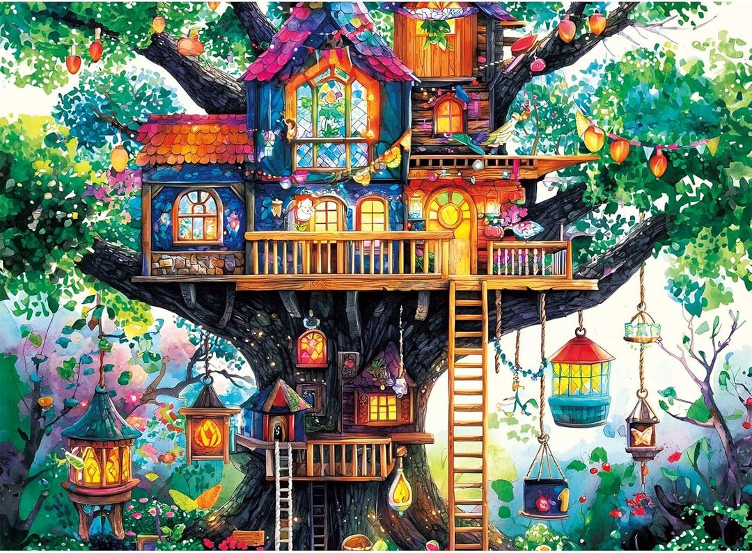 500 Piece Puzzle for Adult,Fantastical Treehouse Escape Puzzle for Adult Senior,Colorful Whimsical Art Style Jigsaw Puzzle 500 Piece,Challenging Family Game Gift for Friends Men Women Senior,20.5*15In