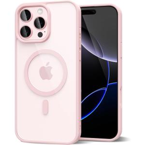oakxco for iPhone 16 Pro Max Case Clear Magnetic Compatible with Magsafe, Cute Thin Slim Transparent Non-Yellowing TPU Bumper, Hard Shell & Soft Silicone Mag Safe Phone Case for Women, Light Pink