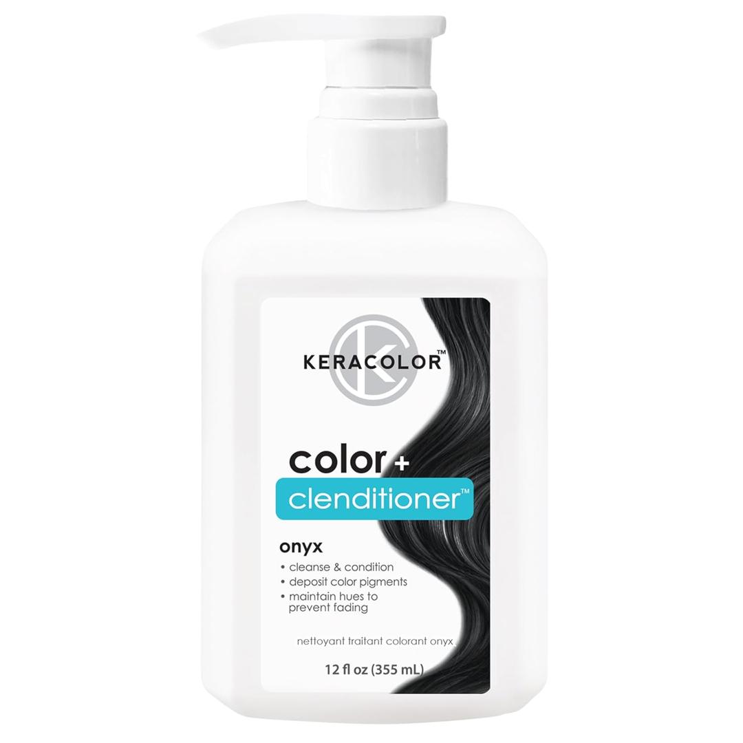Keracolor Color + Clenditioner 3-in-1 Color-Depositing Conditioner, Gently Cleanses & Conditions, Semi-Permanent Hair Color, 23 Shades, 12 Fl Oz (Onyx)