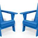 Folding Adirondack Chair Set of 2, HDPE All-Weather Patio Chairs for Outdoor, Patio, Lawn, Garden, Backyard Deck, Fire Pit - Navy Blue