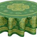 St. Patrick's Day Round Tablecloth 60 Inch Leaf Clover Pattern Circle Table Cloth Green Shamrock Table Cover Washable Polyester Indoor Decorations for Home Kitchen Dinning Party