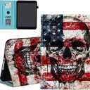 Case for iPad Air 13 inch (M3 2025 / M2 2024) / iPad Pro 12.9 inch (2022/2021/2020/2018),Wallet PU Leather Folio Cover Multi-Angle Stand with Auto Wake/Sleep,American Flag Skull