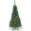 4.5ft Pre-Lit Hinged Fir Pencil Christmas Tree 150 Multicolor Light