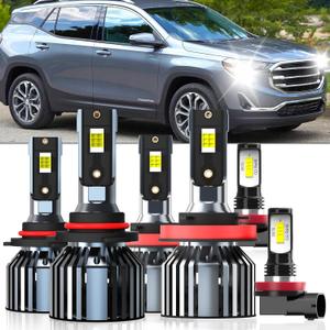 Lights Fit For GMC Terrain 2010 2011 2012 2013 2014 2015 2016 2017 2018, 9005 High Beam H11 Low Beam H11 Fog Light Bulbs, High Power 6500K White Light, Pack of 6