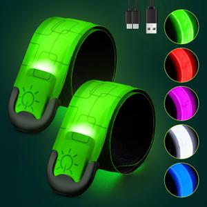 Rechargeable LED Armband 2-Pack, High Visibility Running Gear for Night Safety, 5 Colors & 3 Modes Light Up Wristbands for Night Walking, Cycling, Running Gift for Women Men KidsWhite
