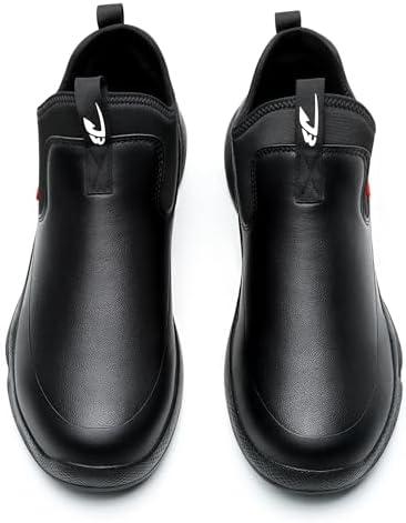 Chef Work Boots for Men, Leather Non Slip Food Service Shoes, for Kitchen, Restaurant, Water&Oil Resistant, Comfortable, Lightweight (Black,8.5)
