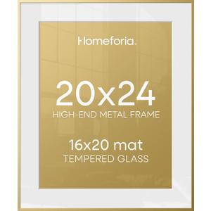 Homeforia 20x24 Picture Frame Gold, High End Metal 24x20 Frames for Wall, 20x24 Gold Frame Matted to 16x20 Print, 20 x 24 Poster Large Frame with Mat 16 by 20 Photo, Tempered Glass, Wall Kit, Set of 1