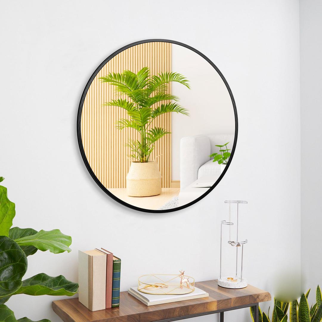 URnicehome 36 Inch Black Tempered Glass Round Mirror,Bathroom Mirror,Metal Frame Vanity Mirror,Circle Wall Mirror for Bathroom Bedroom Living Room Entryways Washrooms