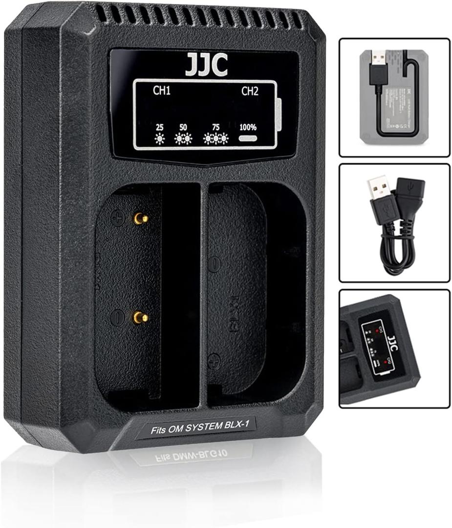 BLX-1 Battery Charger,Dual USB Charger for BLX-1 Battery, Compatible with Olympus OM System OM-1 OM-1 Mark II,Built-in USB Cable and USB-C Input + 40cm Extension Cable