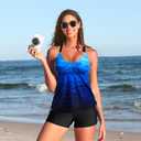 Tempt Me Two Piece Tankini Swimsuits for Women Tummy Control Bathing Suit with Shorts Athletic Swimwear (Blue, S)