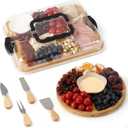 Charcuterie Board Set with Clear Locking Lid & Compartments, Portable Bamboo Serving Tray for Travel, Picnics & Parties Ideal Serving Platter & Gift for Home