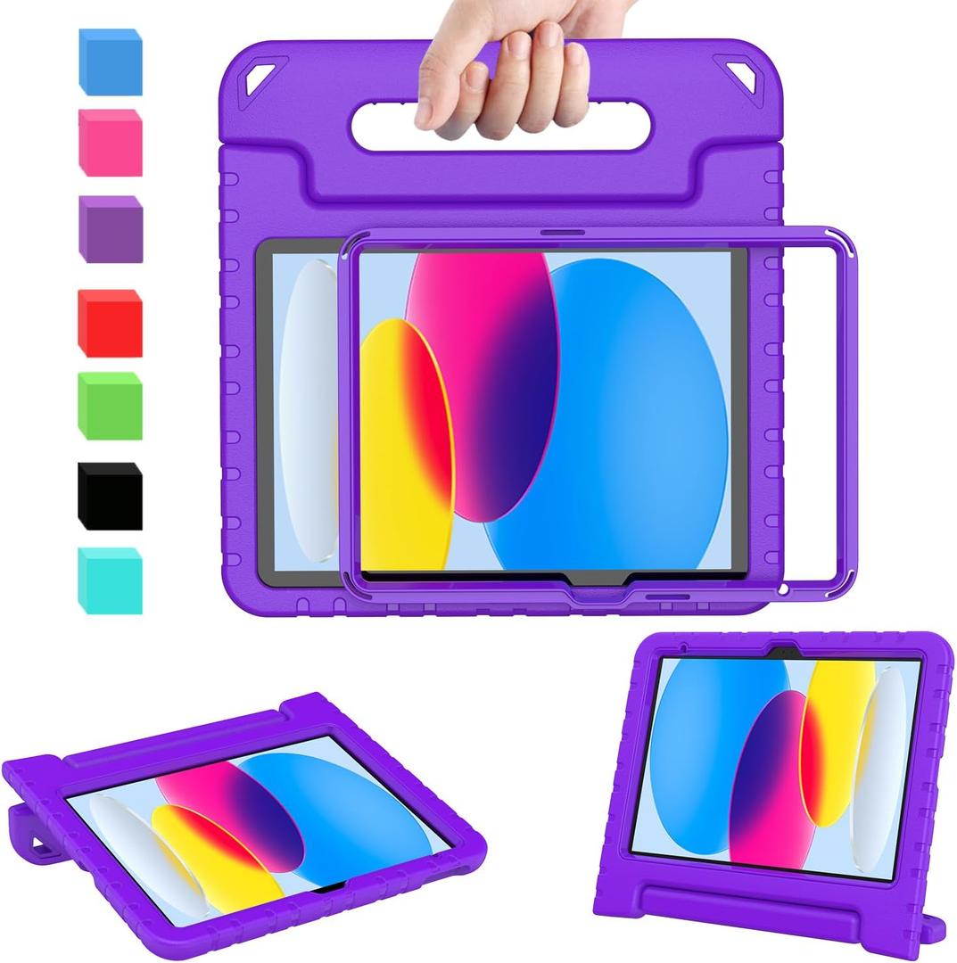 AVAWO Kids Case for New iPad (A16) 11th Generation 11 Inch 2025, iPad 10th Generation 10.9" 2022 with Built-in Screen Protector Durable Shockproof Lightweight Handle Cover for i Pad 10/11 Gen, Purple