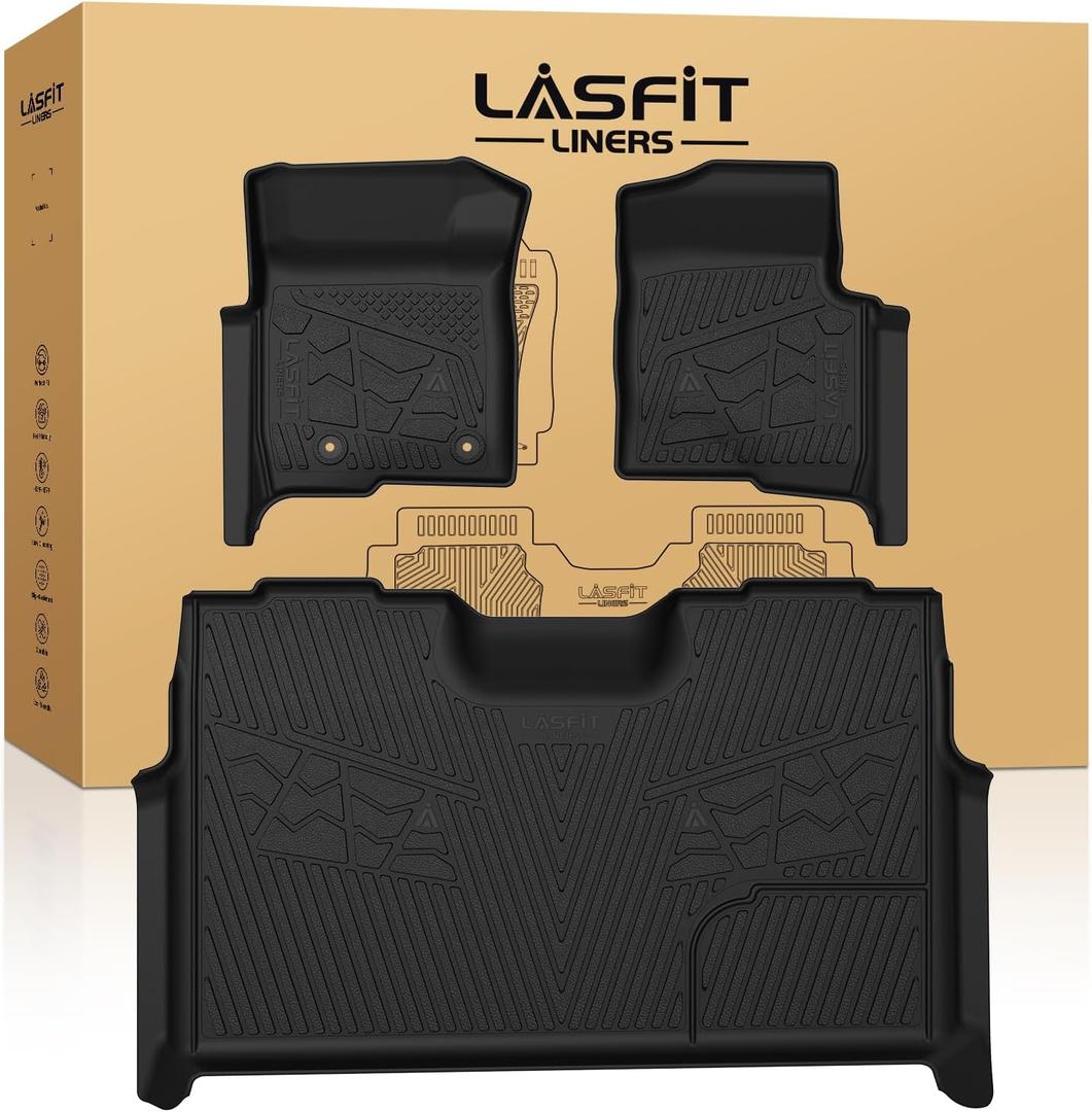 LASFIT Floor Mats for Ford F-150 2011-2014 SuperCrew Carpet Floor, All Weather TPE Protector Custom fit Truck Liners for F150 Crew Cab, 1st & 2nd Row, Durable & Easy Clean