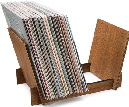M MUSIC PUBLIC KINGDOM MPK Vinyl Record Stand Holder DIY Wood Vinyl Record Storage Hold up to 70 LP Records Desktop Mount Easy Assembly Album Records Display Organizer Record Player Accessories Gift