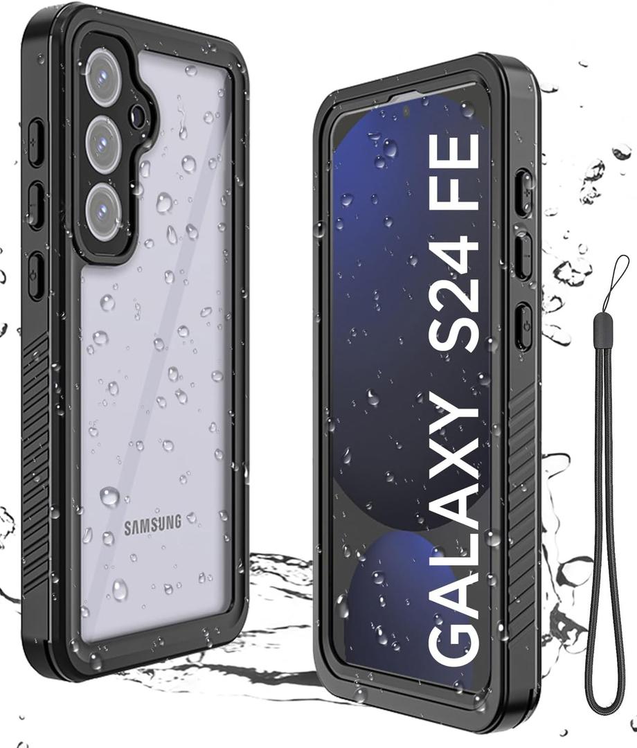 Miimall for Samsung Galaxy S24 FE Case Waterproof, IP68 Underwater, Full Heavy Duty Protection, Built-in Screen&Camera Protector, Military Shockproof Dropproof Rugged Phone Case for S24FE 6.7", Black
