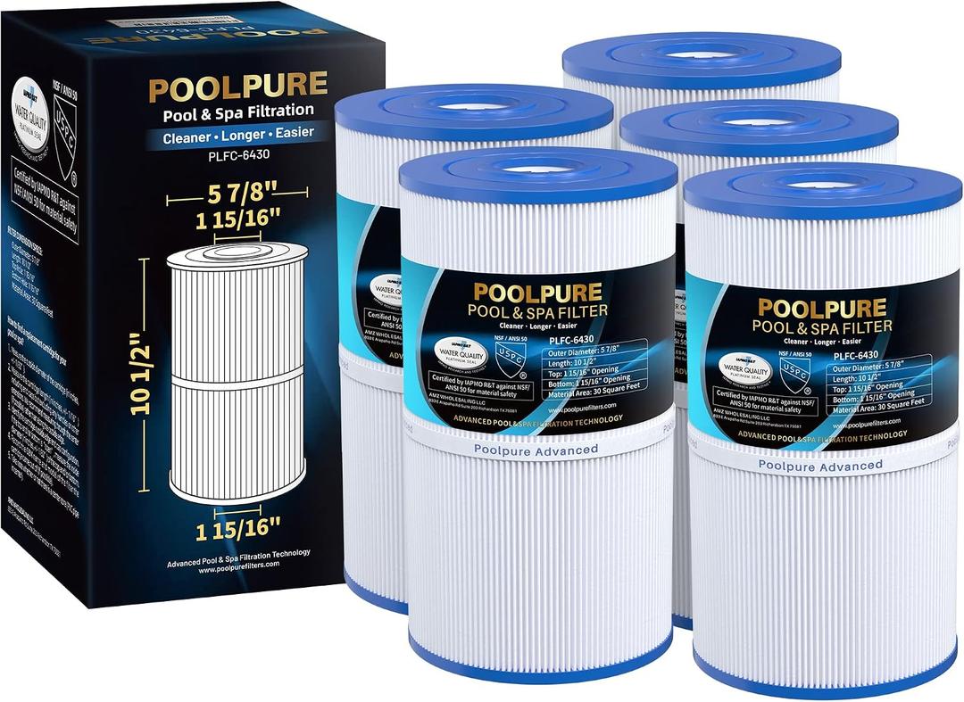 POOLPURE C-6430 Spa Filter Replaces Watkins 31489, Pleatco PWK30, Filbur FC-3915, P/N0969601, 71825, 73178, 73250, 30 sq. ft. Hot Spring Spa Filter, 5 Pack