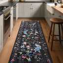 GarveeHome 2x6 Washable Runner Rug for Hallway, Soft Floral Peacock Kitchen Runner with Non Slip Backing Black Entryway Rug Laundry Mat Stain Resistant Carpet for Bathroom Beside Rug