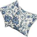 Chinoiserie Pillow Covers 20x20 Inch Pack of 2 Navy Blue White Floral Pillow Covers Vintage Farmhouse Flower Outdoor Pillowcase Square Linen Cushion Cover for Bedroom Sofa Couch Living Room Home Decor
