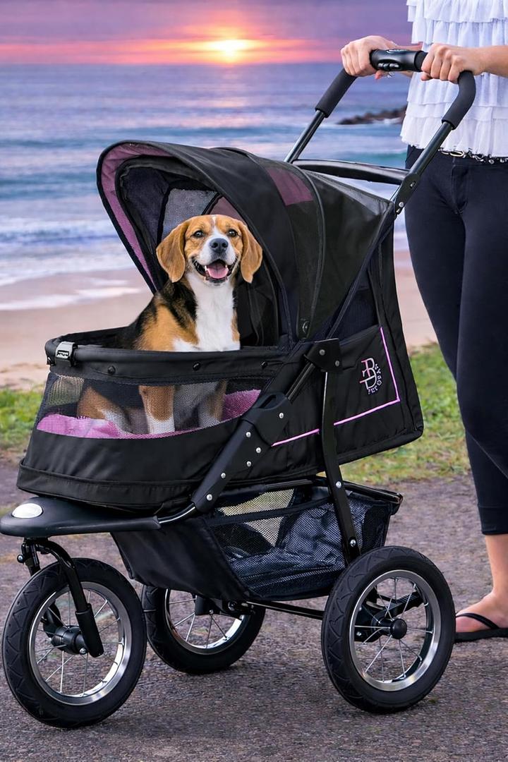 Pet Gear No-Zip NV Pet Stroller for Cats/Dogs, Zipperless Entry, Easy One-Hand Fold, Gel-Filled Tires, Plush Pad + Weather Cover Included, Orchid