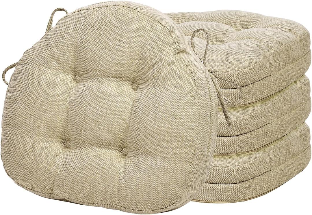 baibu Dining Chair Cushions Set of 4, Dual-Layer Patented Design Memory Foam Windsor Seat Pads, Kitchen Chair Cushions with Ties & Textured Cover, 17x 15.5 x 3.5in, 4 Pack, Beige