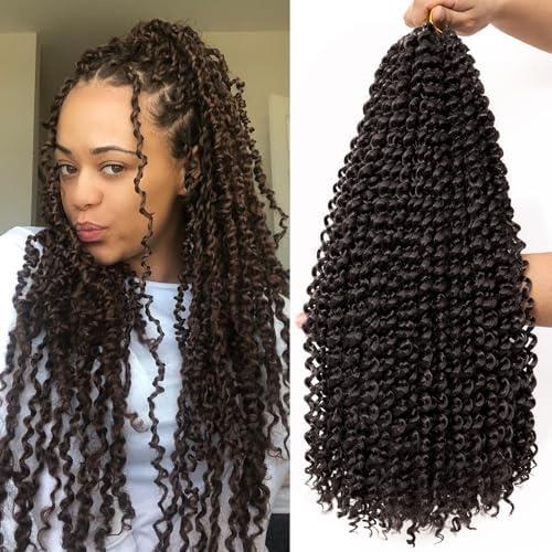 Dorsanee Dark Brown Passion Twist Hair 18 Inch 7 Packs Water Wave Crochet Hair Long Bohemian Curly Braiding Hair for Butterfly Locs, Faux Locs, Boho Style Spring Twist Crochet Braids (4#)