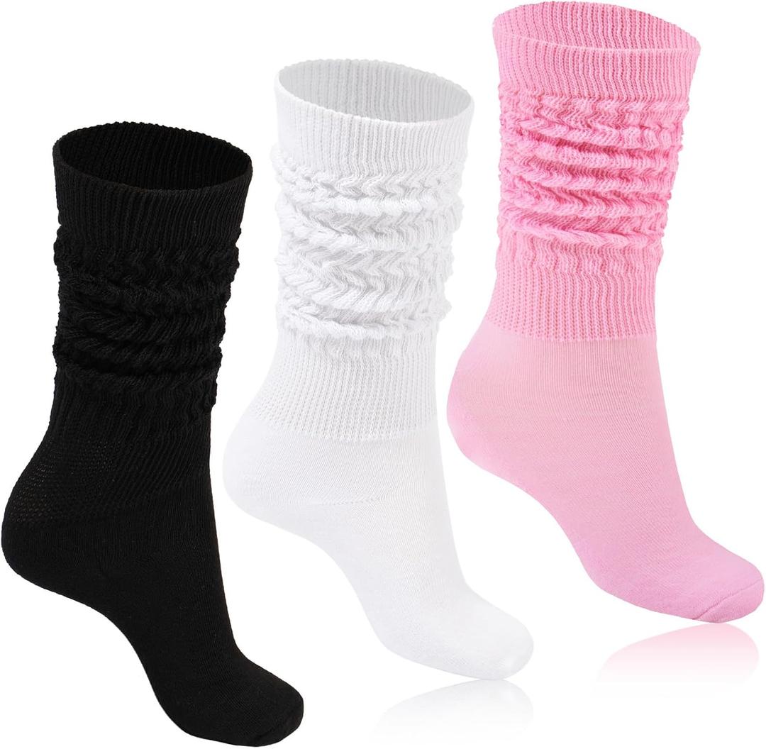 Moon Wood Women Slouch Socks 3 Pairs Extra Long Cotton Knit Knee High Thick Scrunch Socks Size 5-11 (Black/White/Pink) Moon Wood Women Slouch Socks 3 Pairs Extra Long Cotton Knit Knee High Thick Scrunch Socks Size 5-11 (Black/White/Pink)