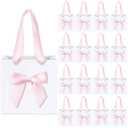 Kolldenn 50 Pcs No DIY Small Gift Bags with Pink Bow Ribbon 5.9''x 5.1''x 3.5'' White Paper Thank You Bags Bulk with Handle for Baby Shower Wedding Party Favor Birthday Return Guests